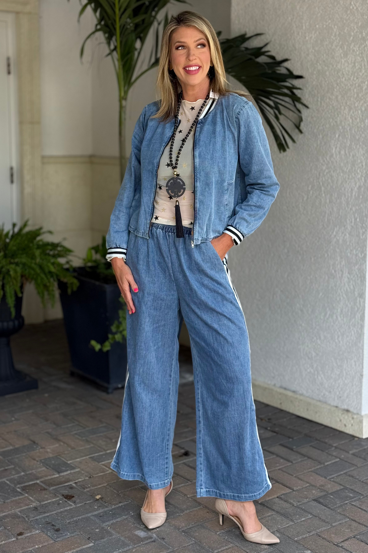 Skyline Stripe Washed Denim Jacket