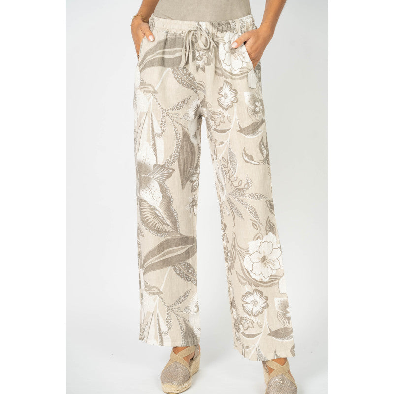 Riviera Bloom Linen Floral Pants – Made in Italy