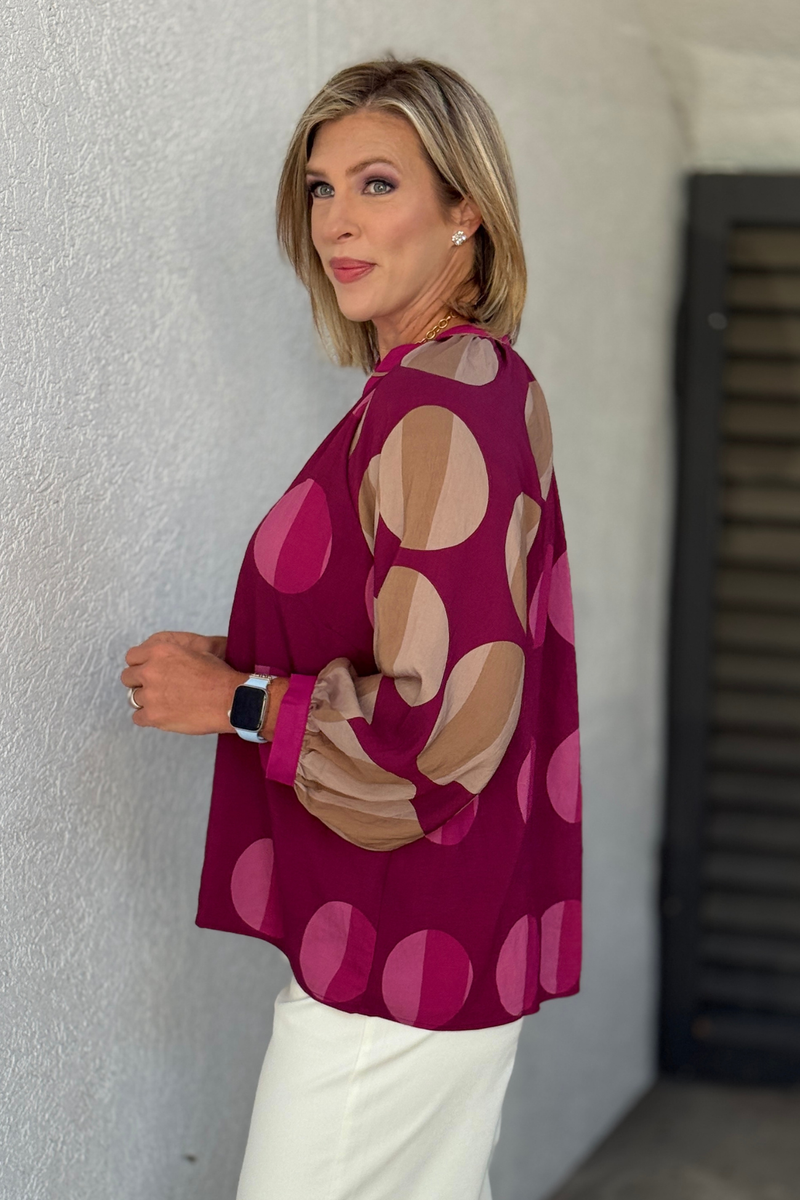 Contrast trim balloon sleeve blouse