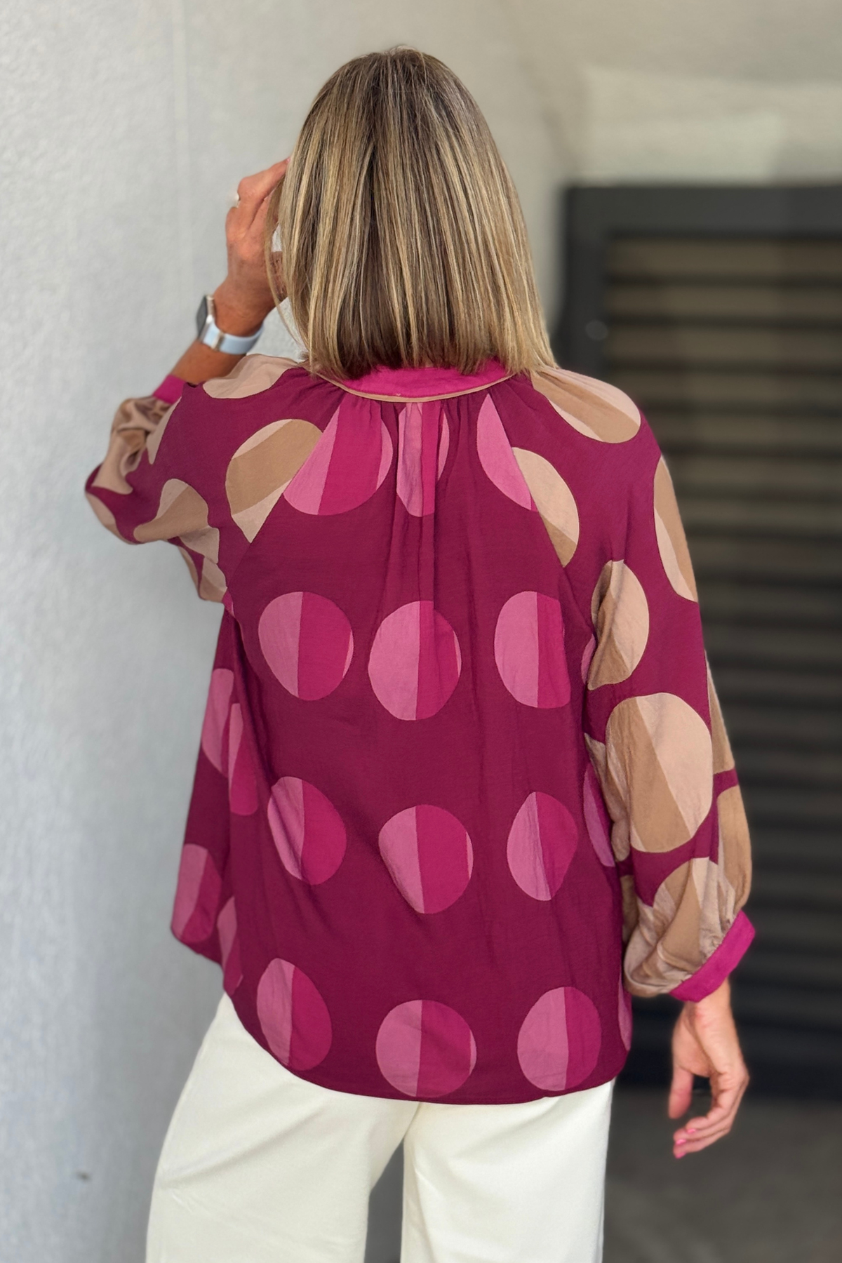 Matching burgundy dot blouse