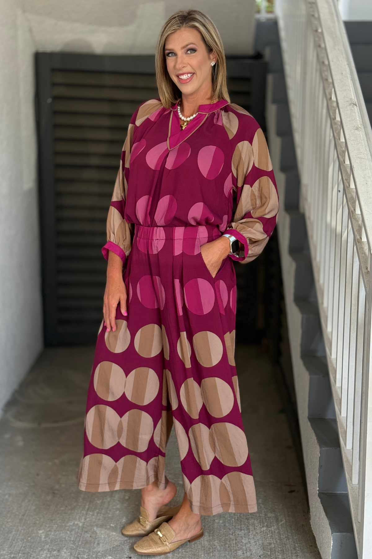 Matching polka dot pants