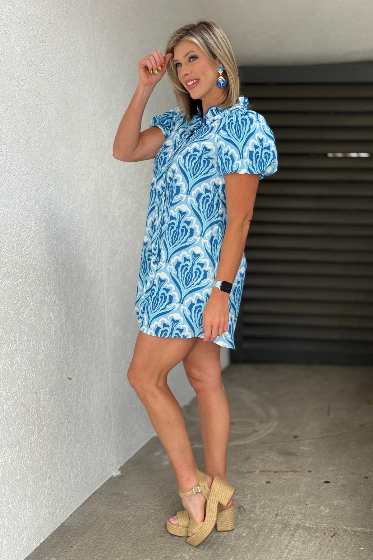 ummer printed mini dress with coastal-inspired design and pockets
