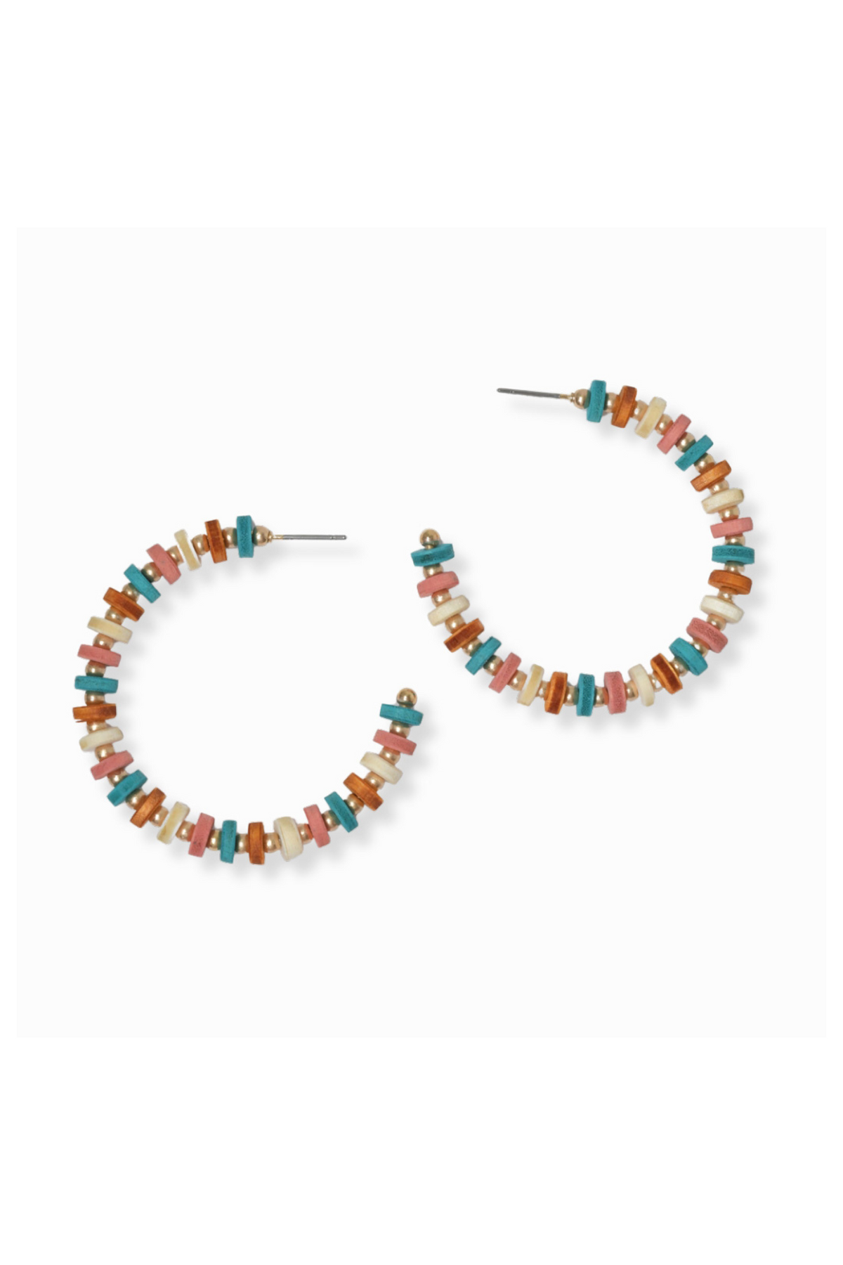 Wood Beaded Round Hoop Earring