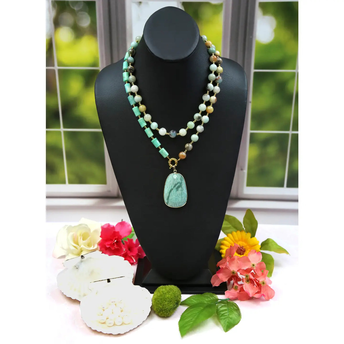 Amazonite and Russian Amazonite Pendant Necklace
