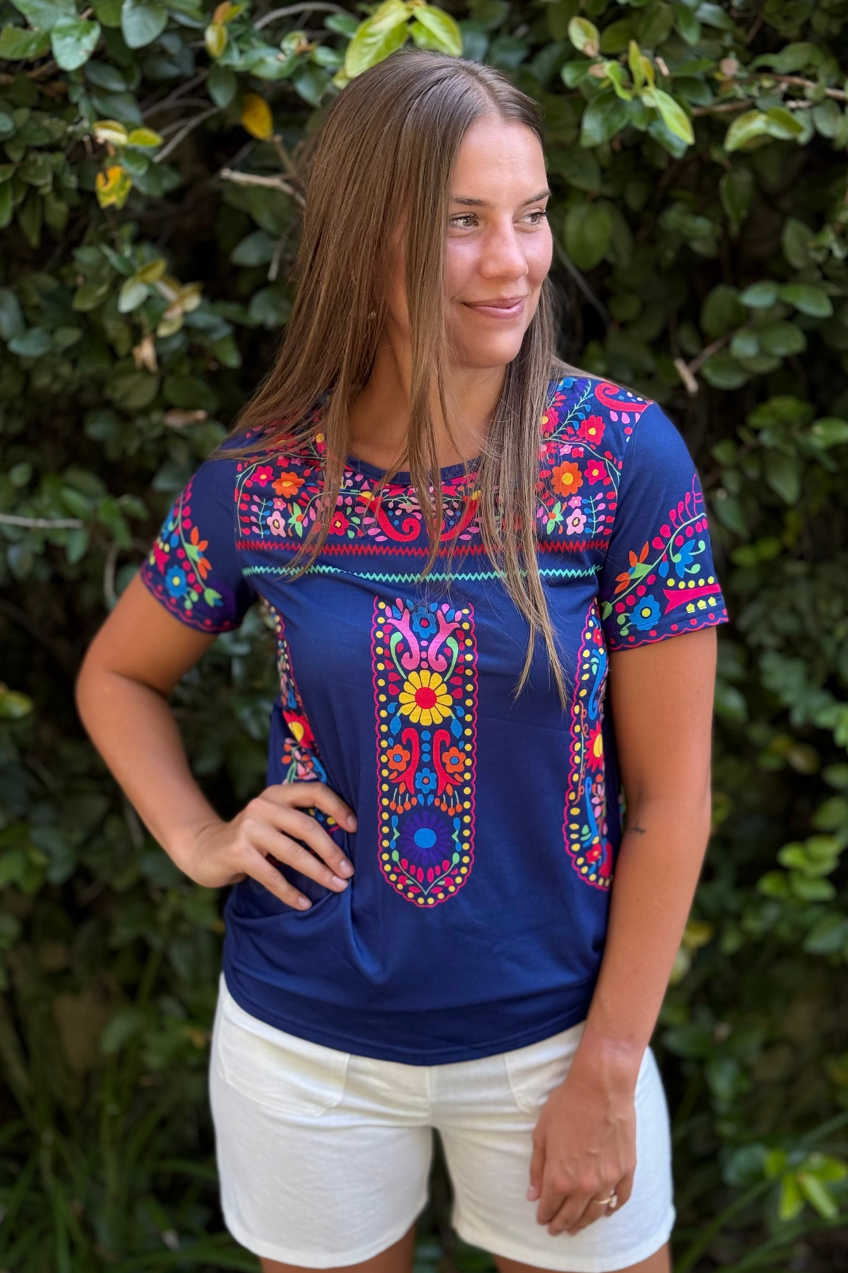 Casita Floral Printed Top in Navy