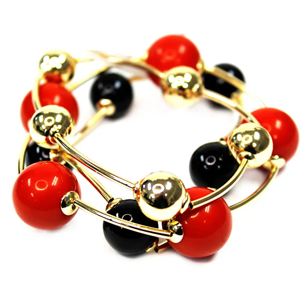 Game Day Luxe Ball Bracelet Set – Red & Black