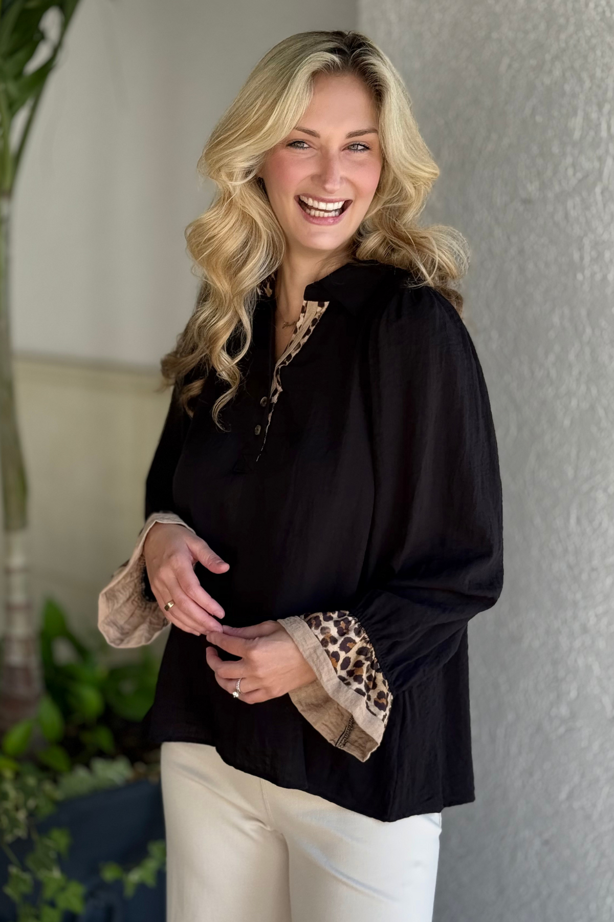 Woodland Stroll Button Blouse in Black