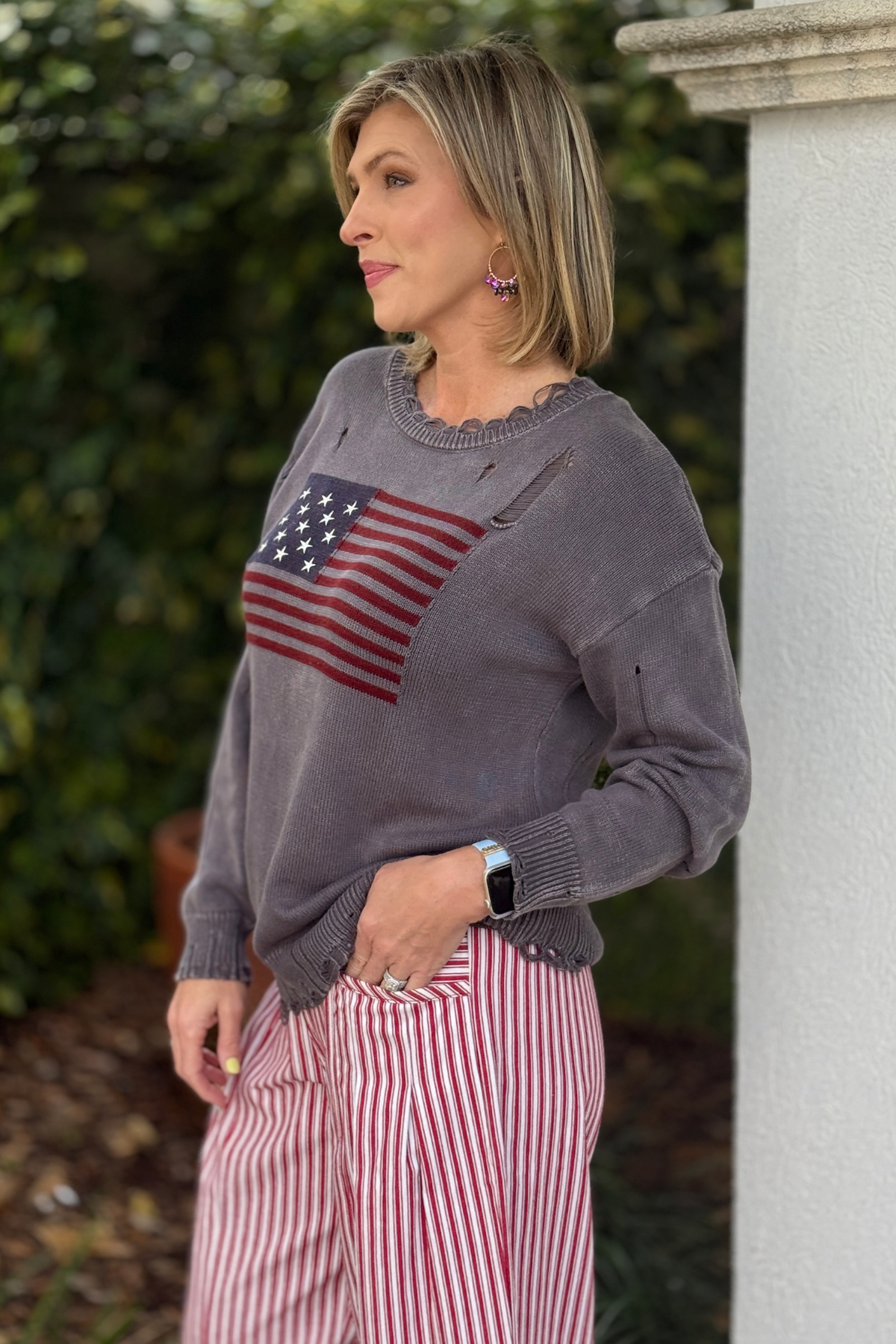 americana distressed knit sweater