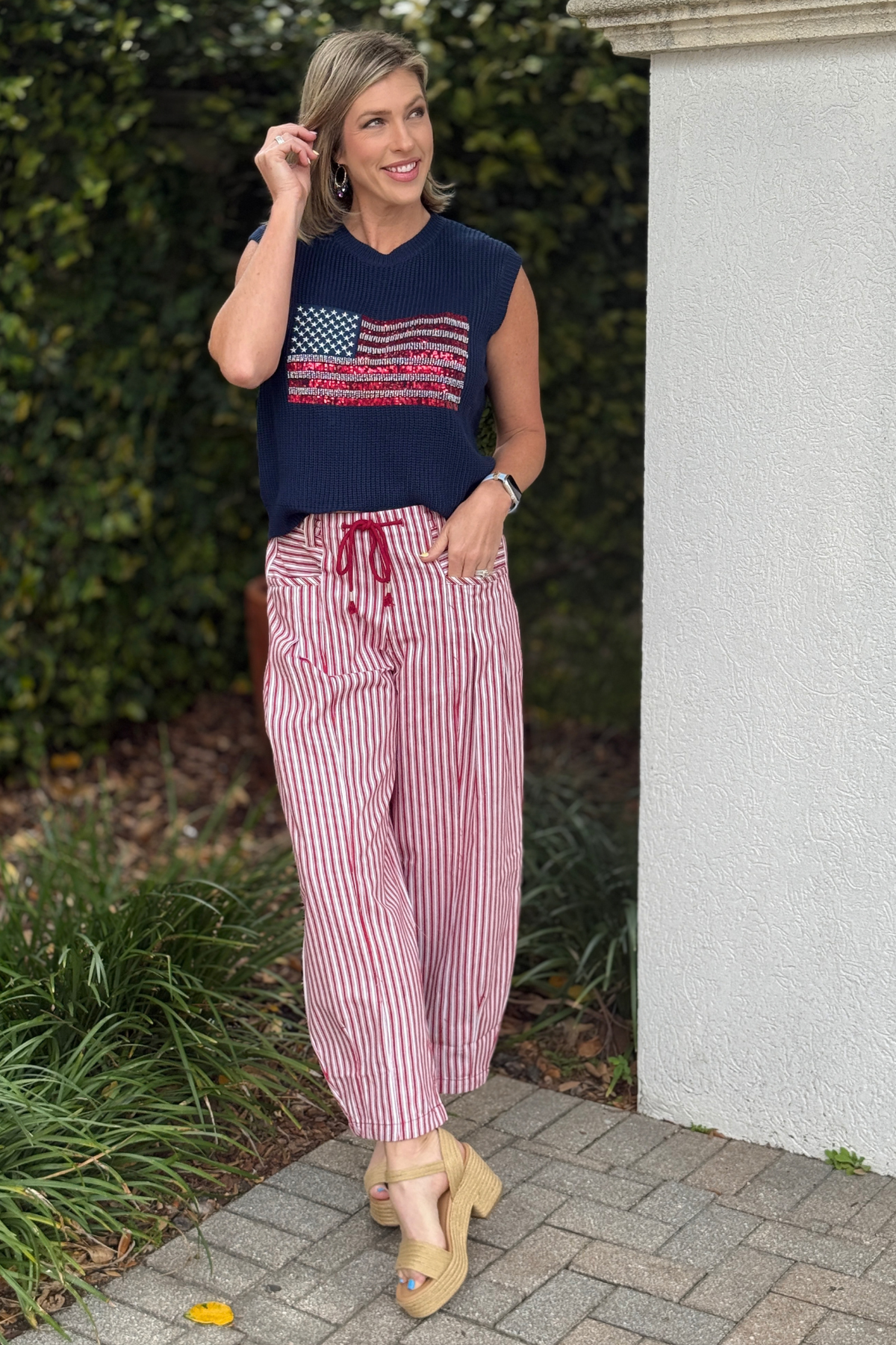 navy american flag sweater vest women