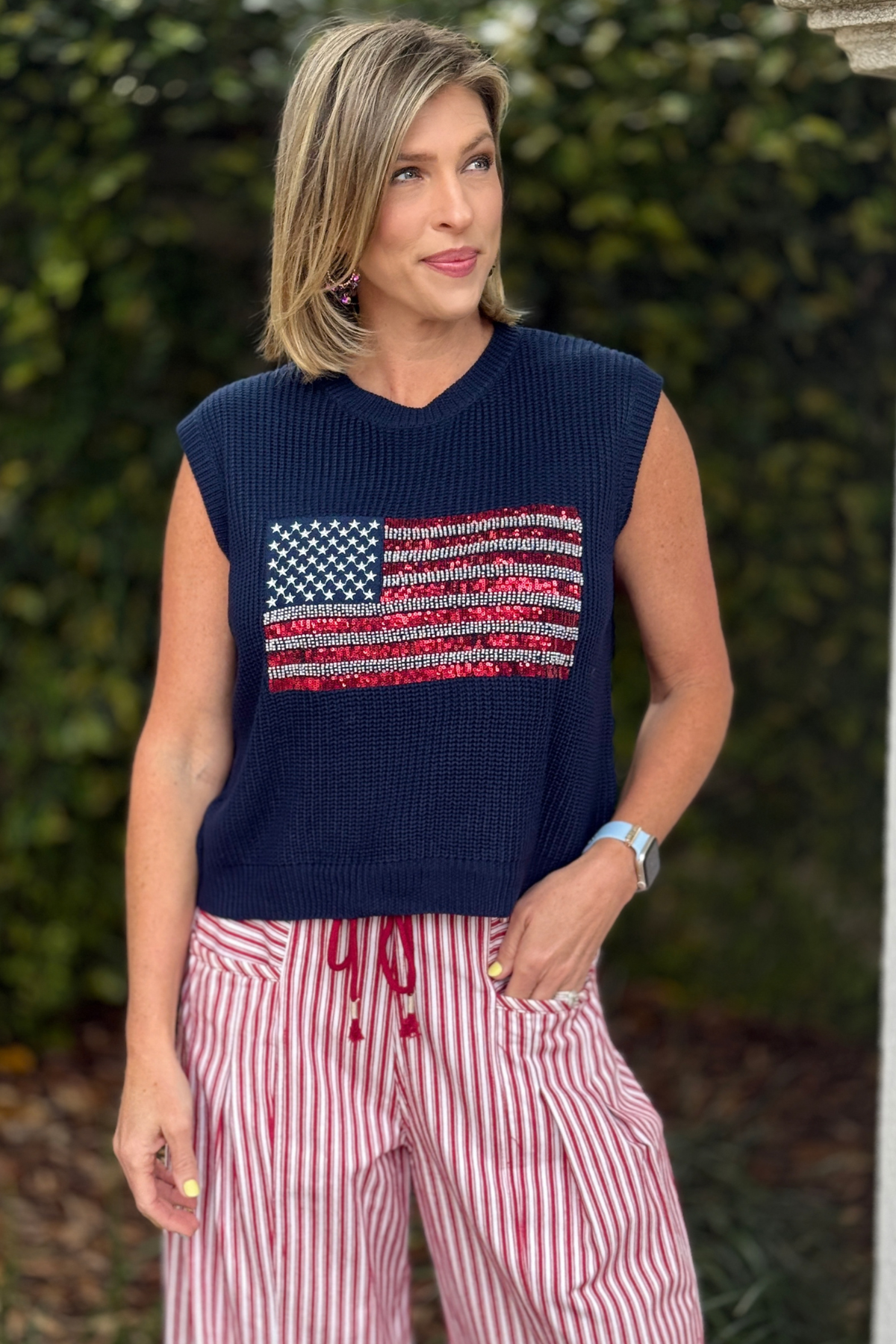sequin american flag sweater vest women