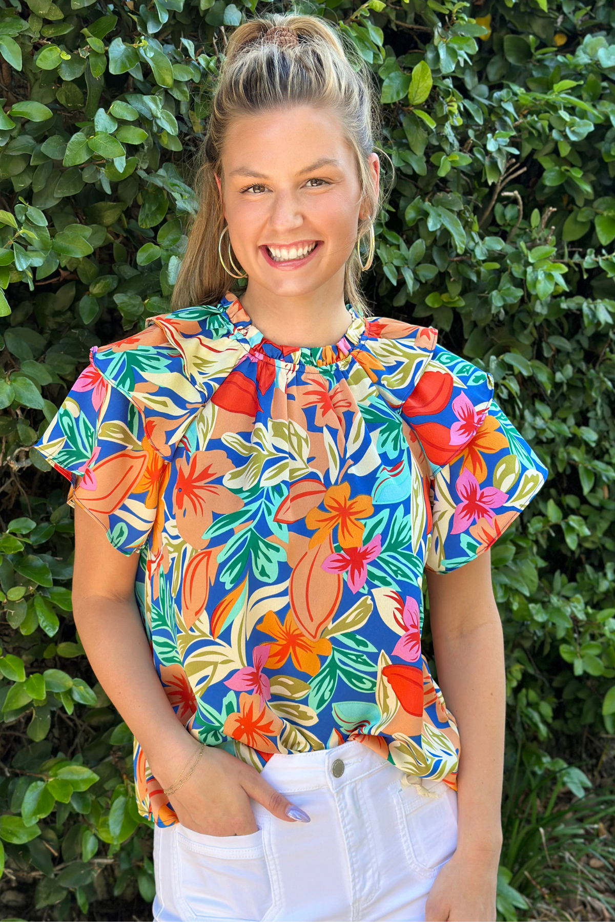 Tropical Bliss Ruffle Sleeve Top