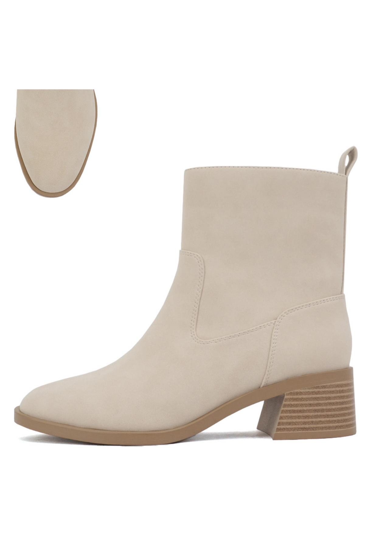 Sandstone Stroll beige low heel bootie side view