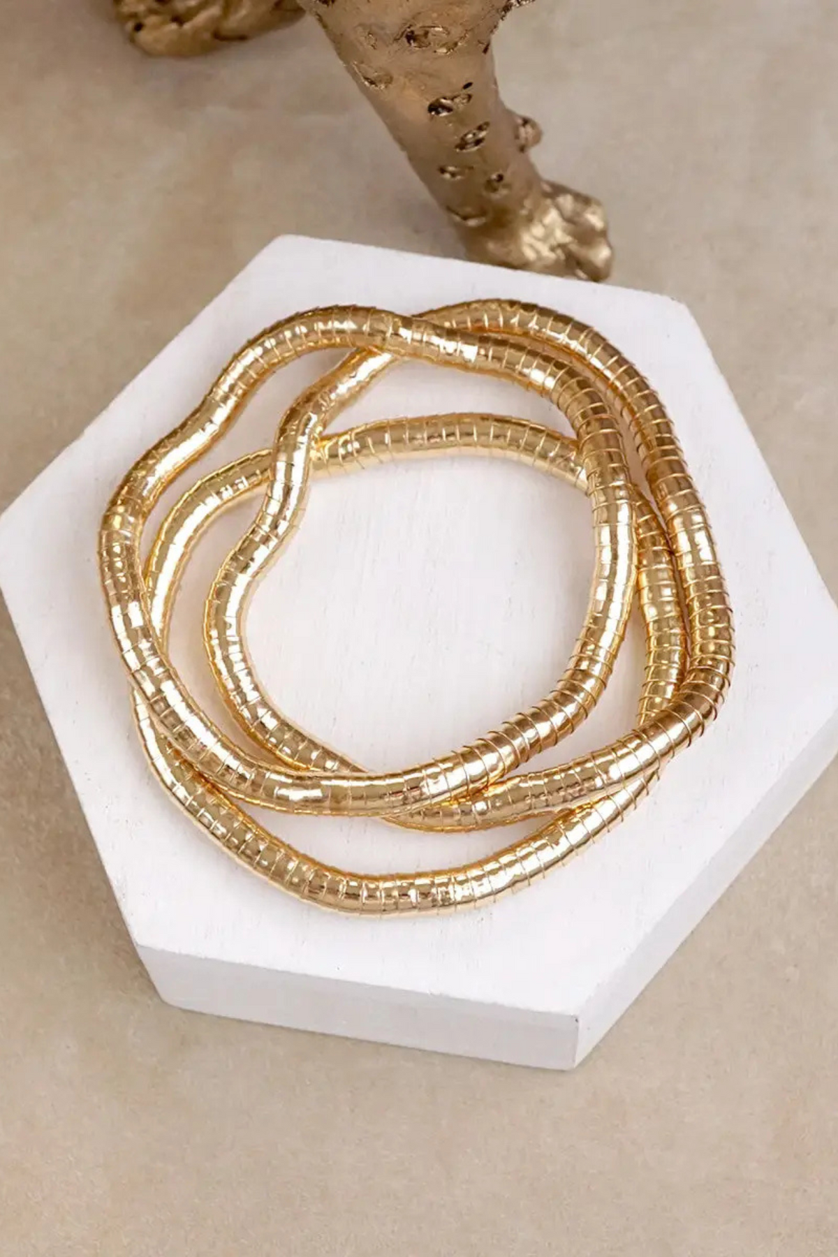 Golden Hour Trio – Stretchy Bracelet Set in Gold