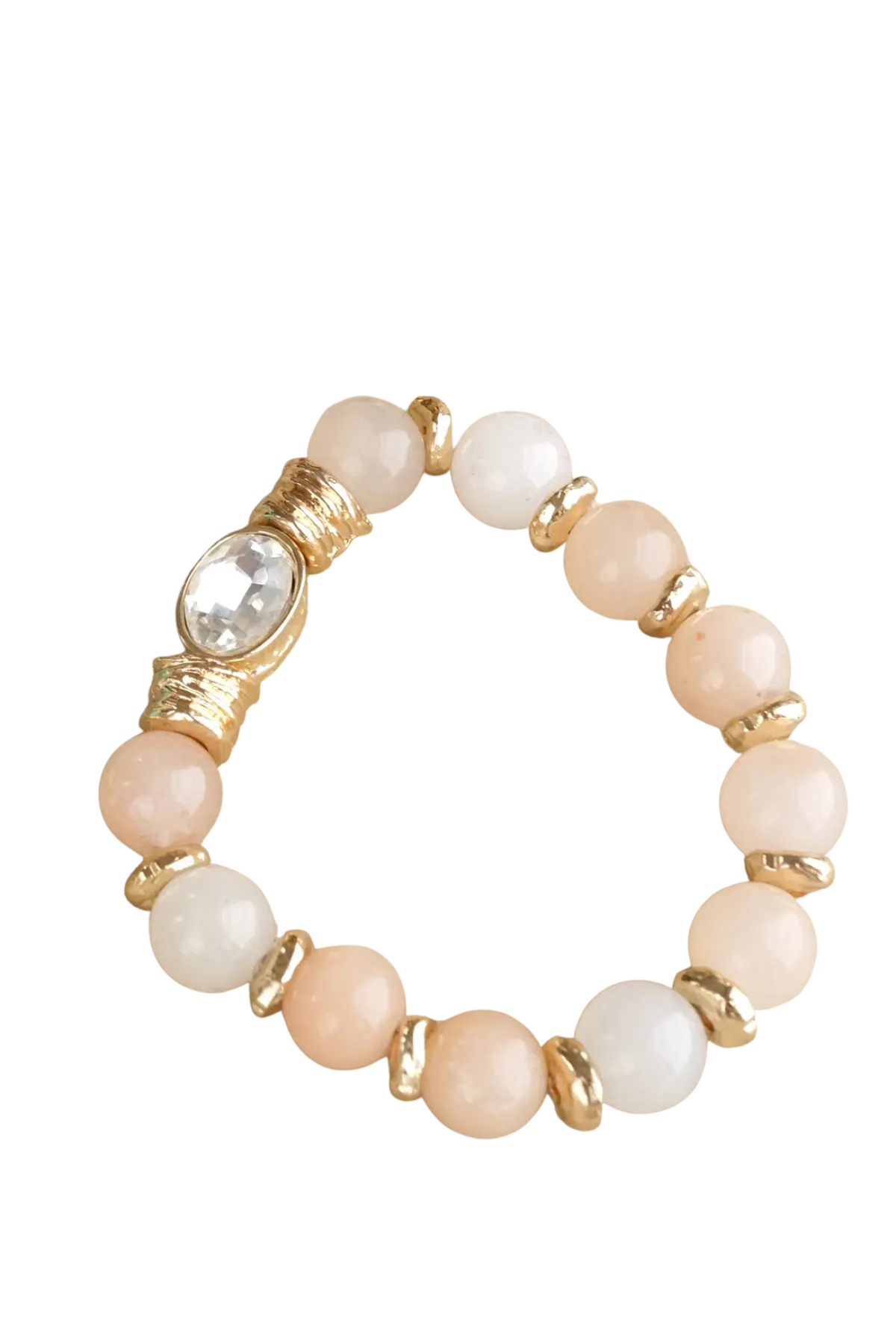 Earthy Gleam – Statement Beaded Bracelet with Oval Crystal in Natural