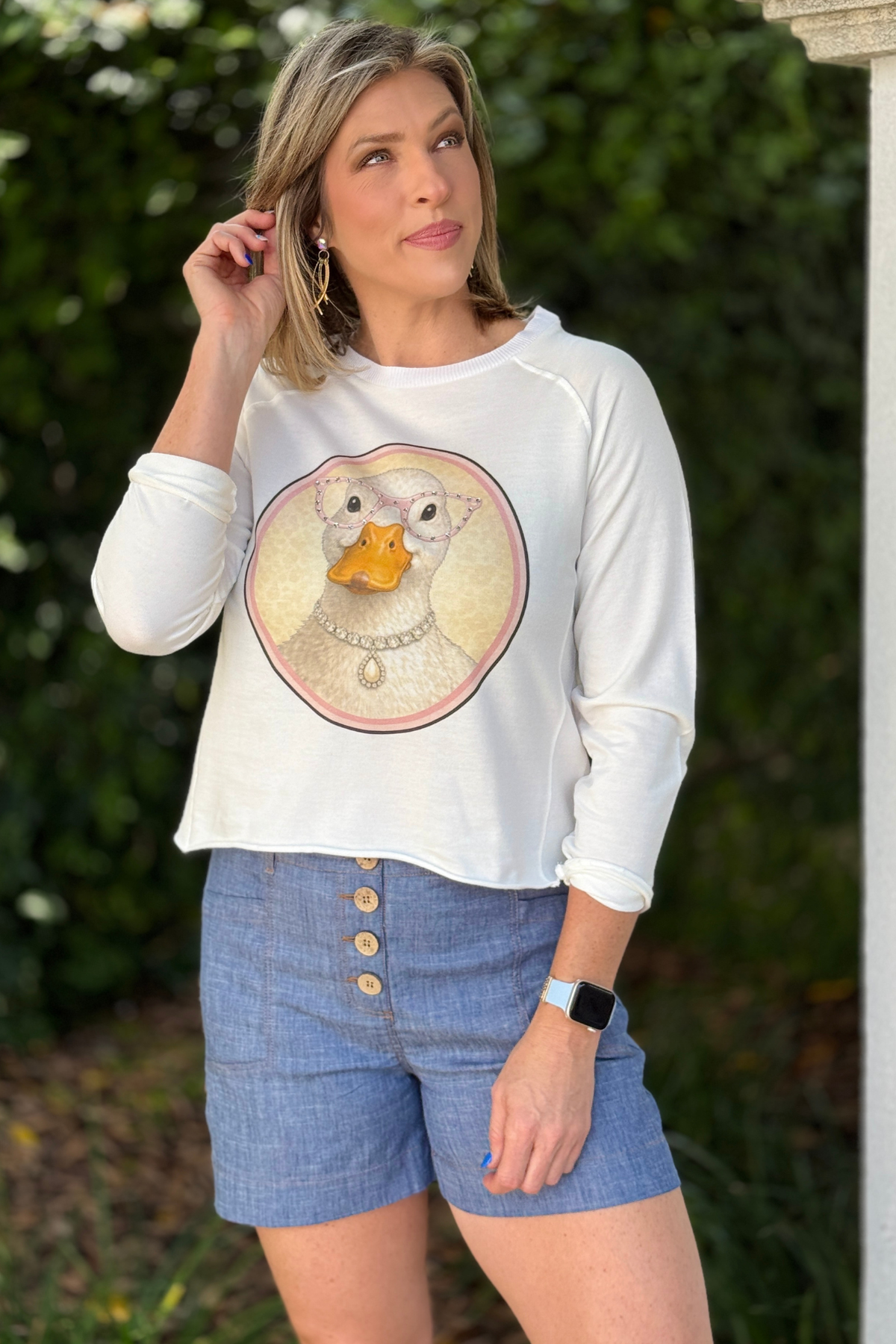 Fancy Specs Goose Rhinestone Edgy Long Sleeve Tee