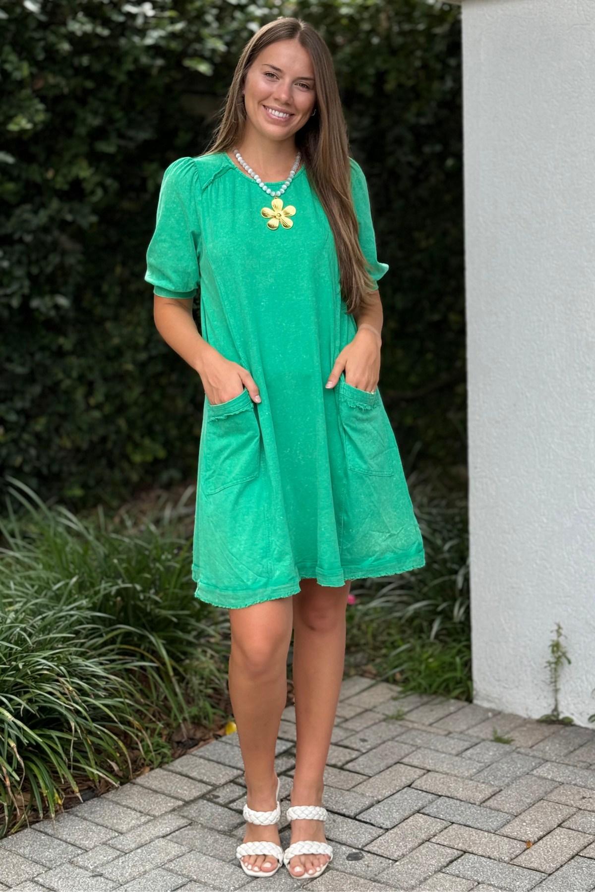 The Boardwalk Washed T-Shirt Dress in Green