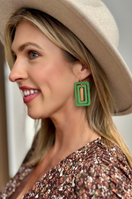 Marley Wooden Rectangle Earrings-Green