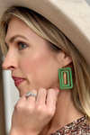 Marley Wooden Rectangle Earrings-Green