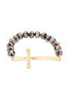 Hammered Metal Cross Accented Faceted Beads Stretch Bracelet