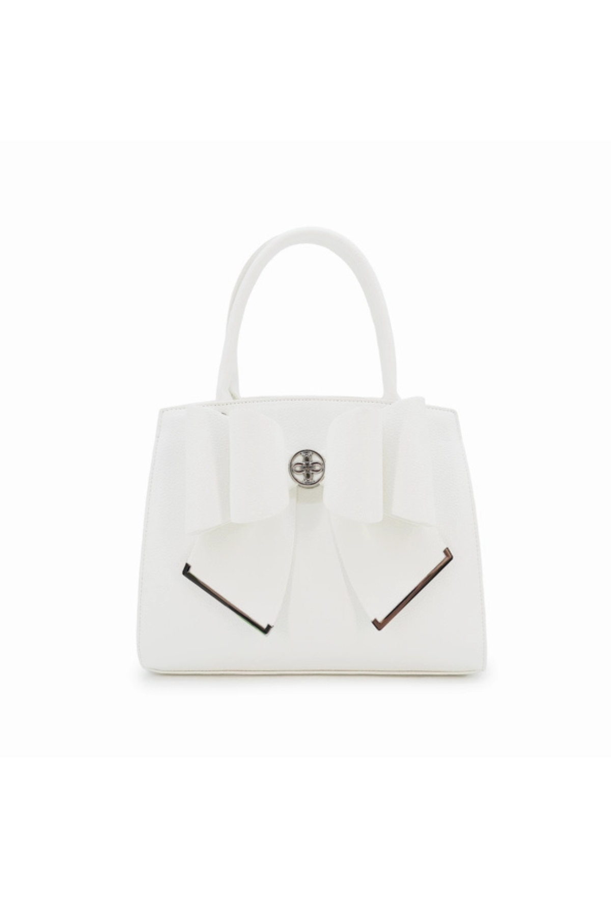 white bow satchel handbag with top handle