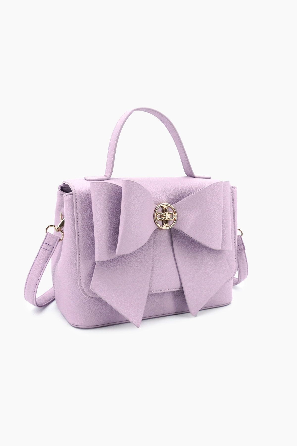 Feminine lavender handbag with top handle and strap