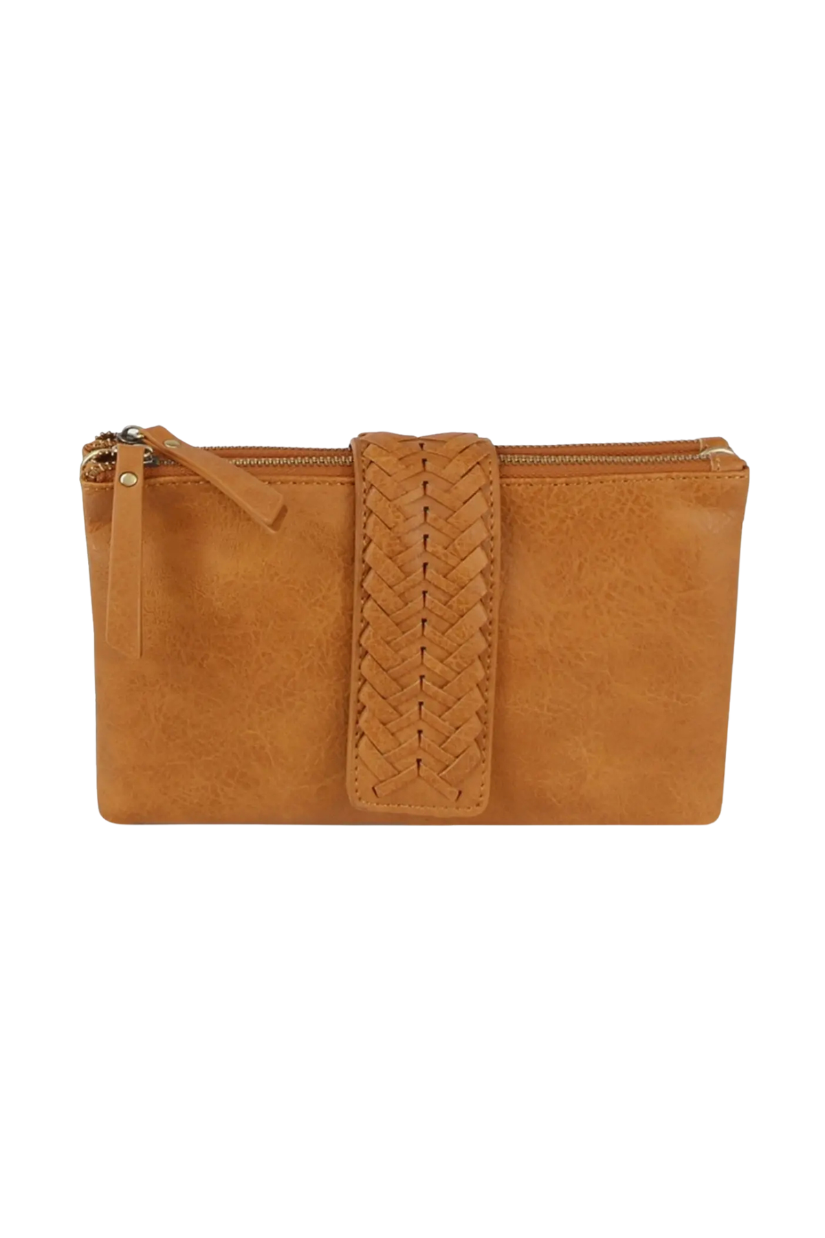 Tan braided detail two compartment crossbody bag