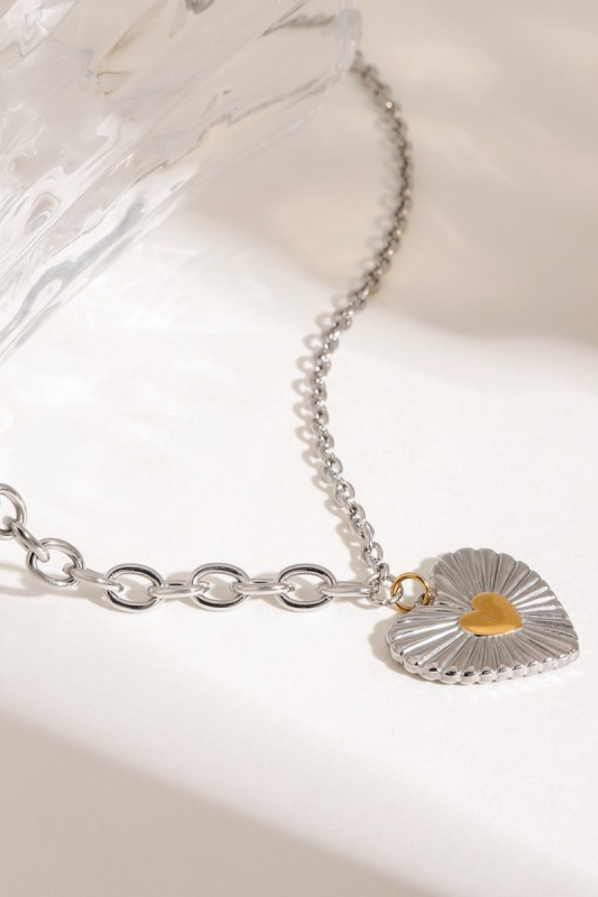 waterproof tarnish free silver and gold heart necklace