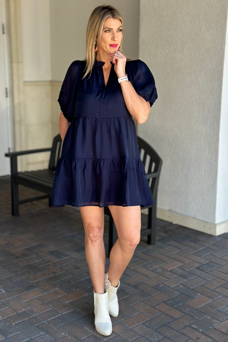 Joy Joy: Mensa Navy Stitched Sleeve Dress
