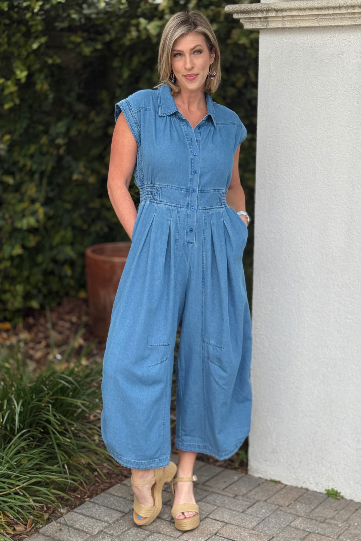 casual blue denim one piece outfit women