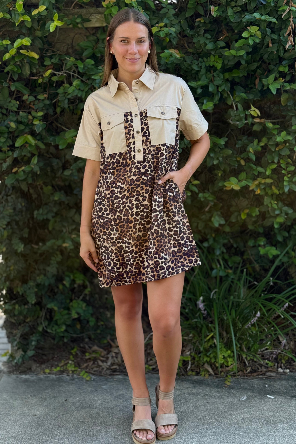 Wild Charm Leopard Mini Dress in Camel