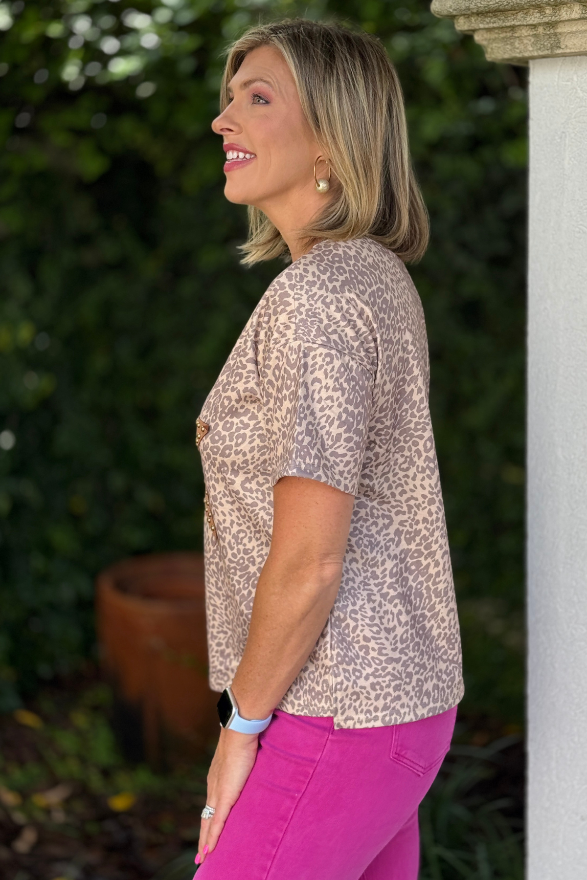 Western inspired leopard tee with oversized star patch