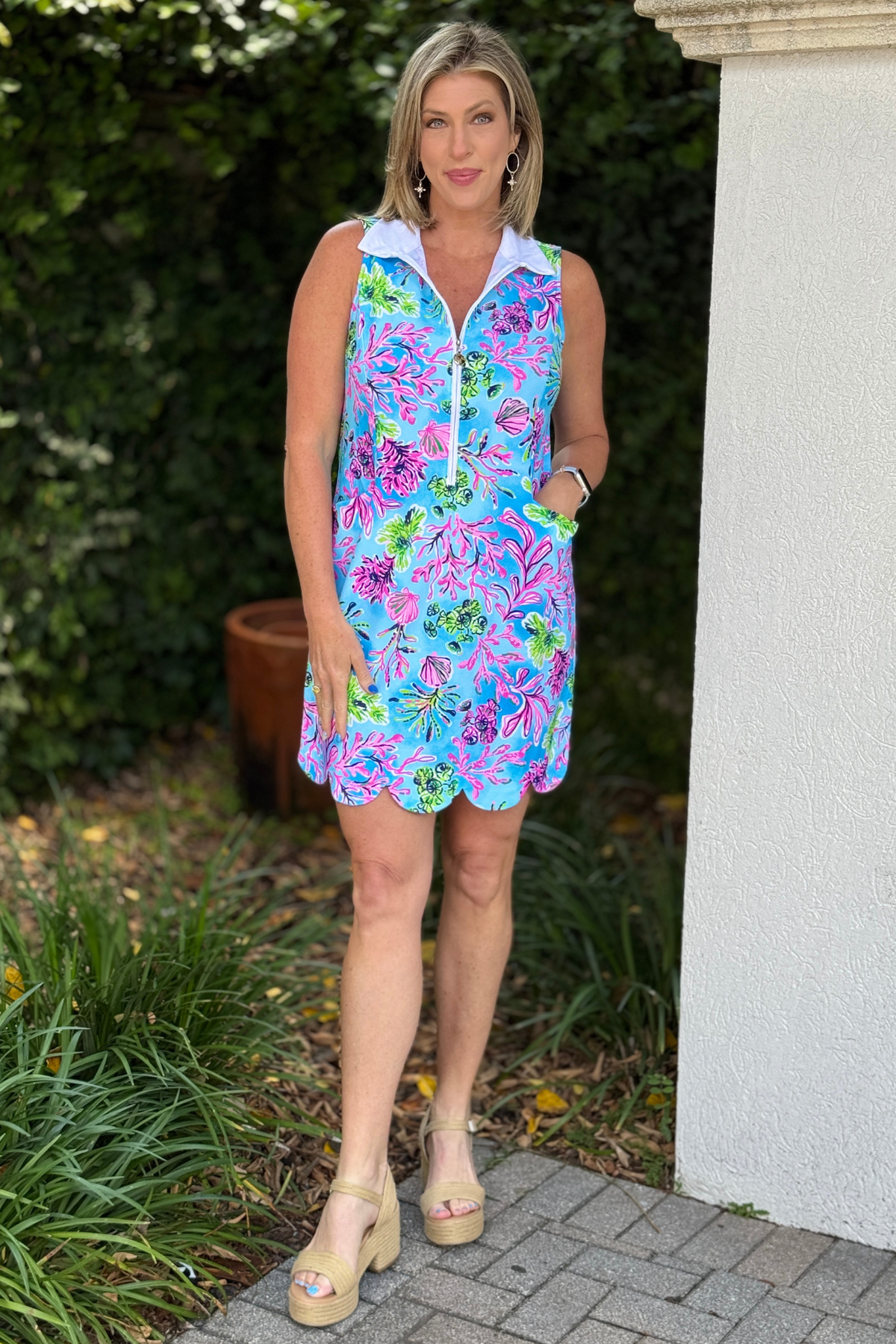 sleeveless liquid heaven dress with coral print