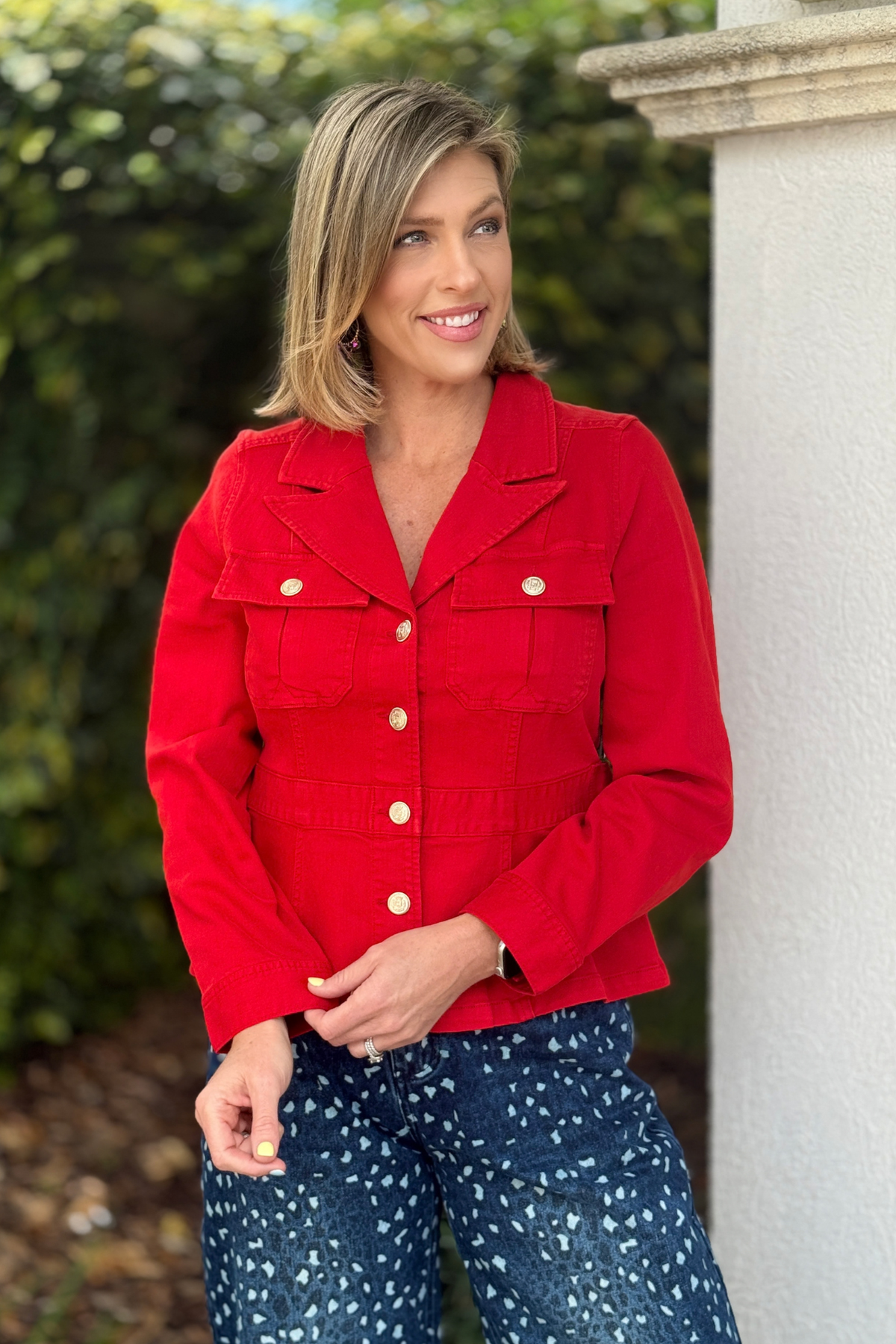 red peplum jacket boutique outfit