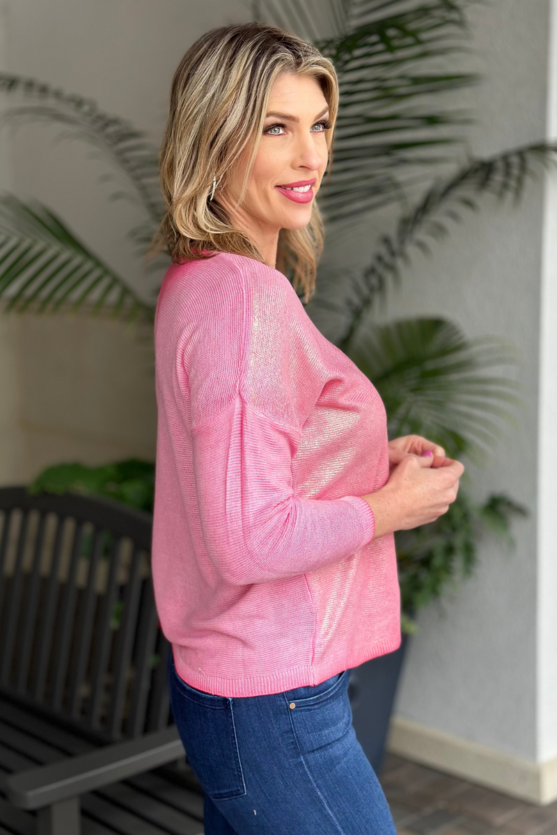 Shimmer and Shine Knit Sweater Top-Pink