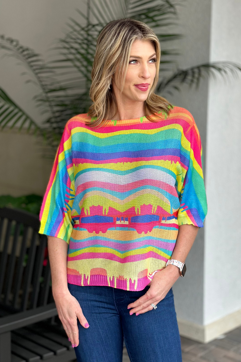 Drip Paint Batwing Knit Sweater Top