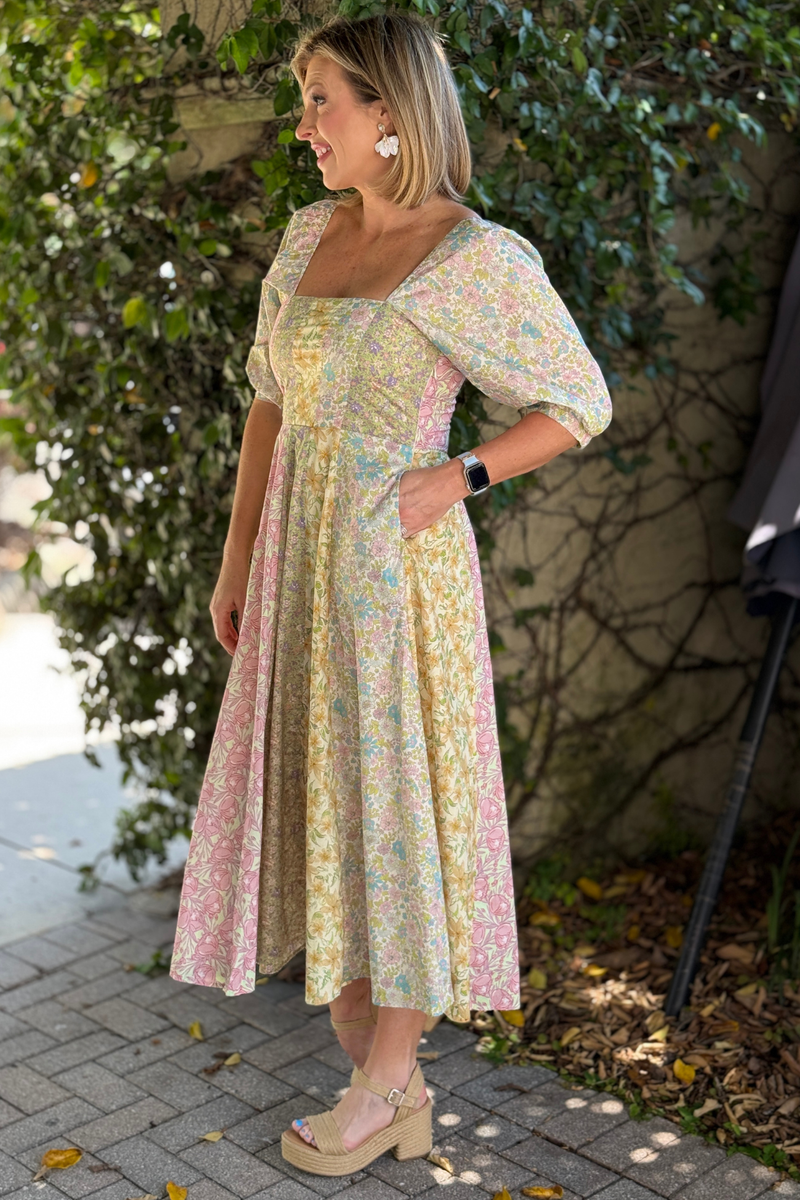 floral midi dress with smocked back