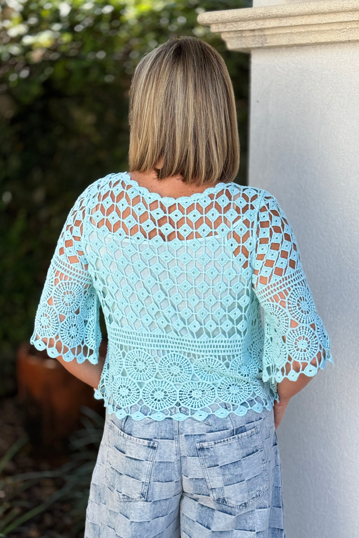 Open knit crochet top with matching cami underneath