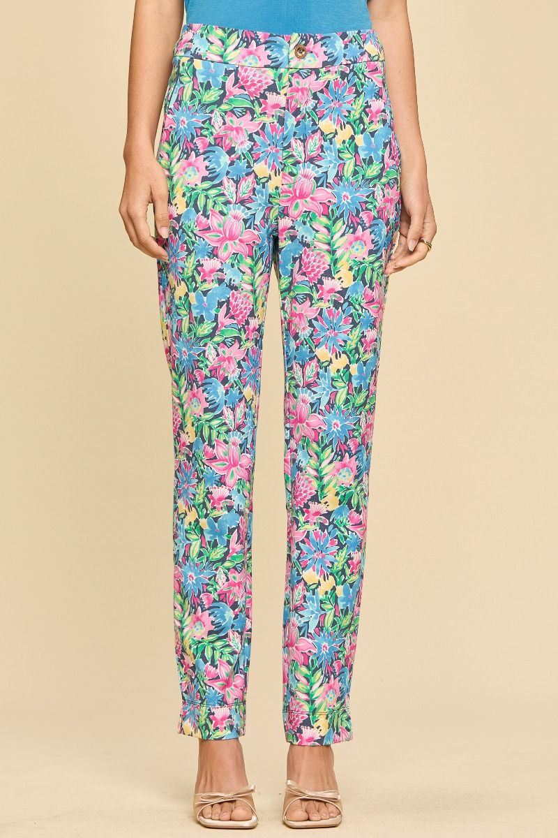 Lightweight breathable printed pants styled for summer
