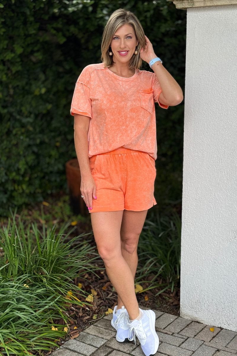 Matching summer shorts set with exposed seam details