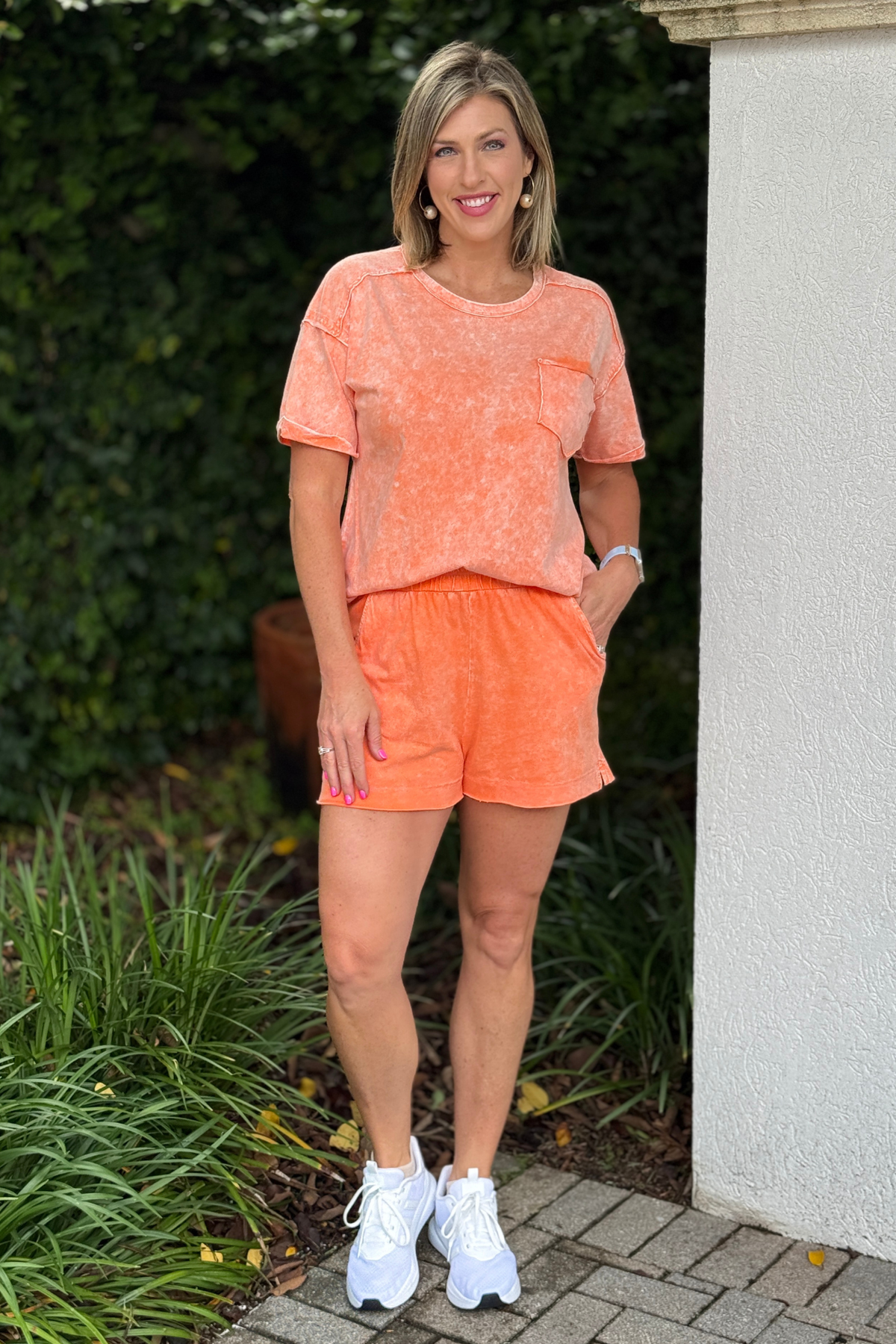 Coral orange washed lounge set for women