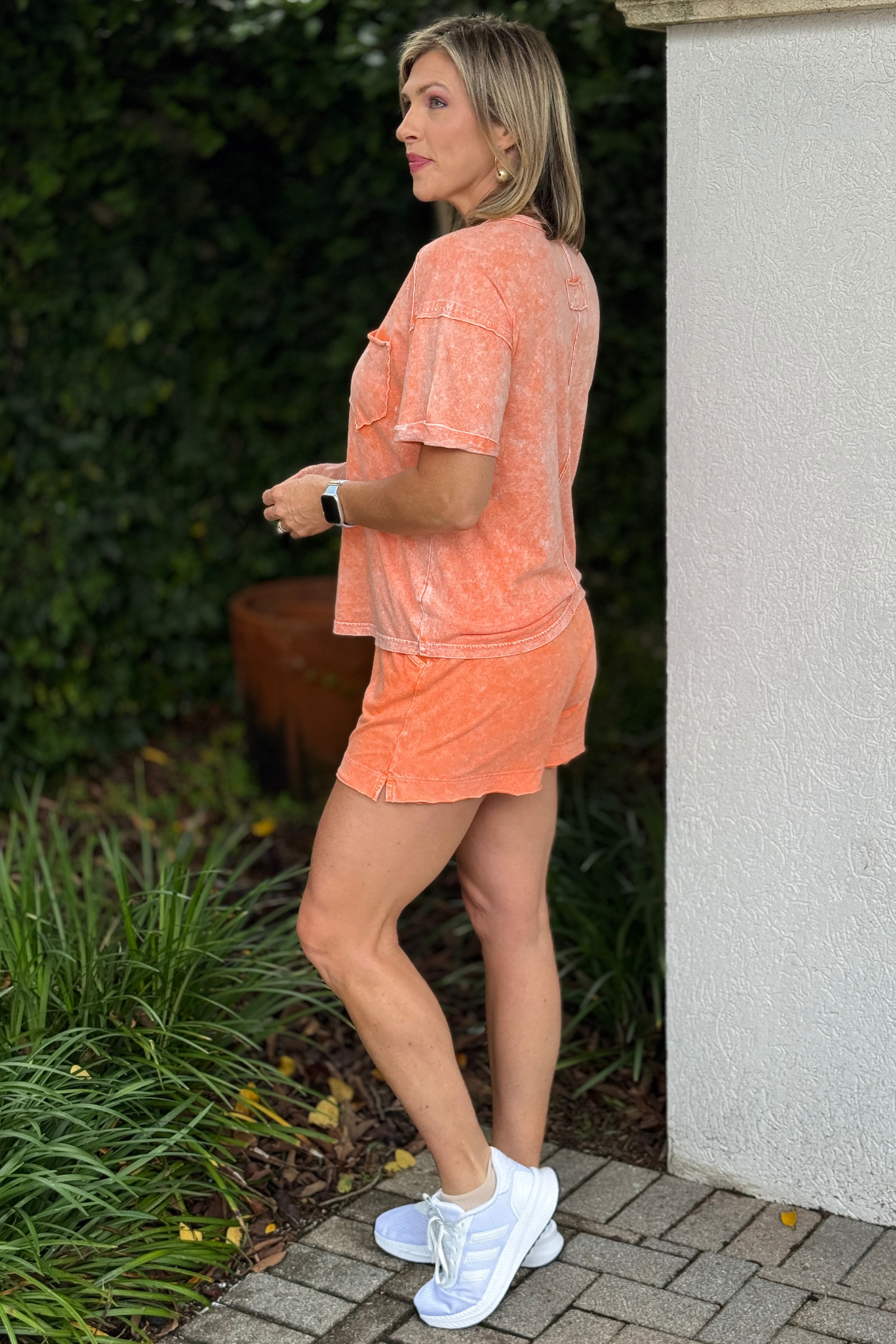 Women’s casual coral two piece lounge outfit