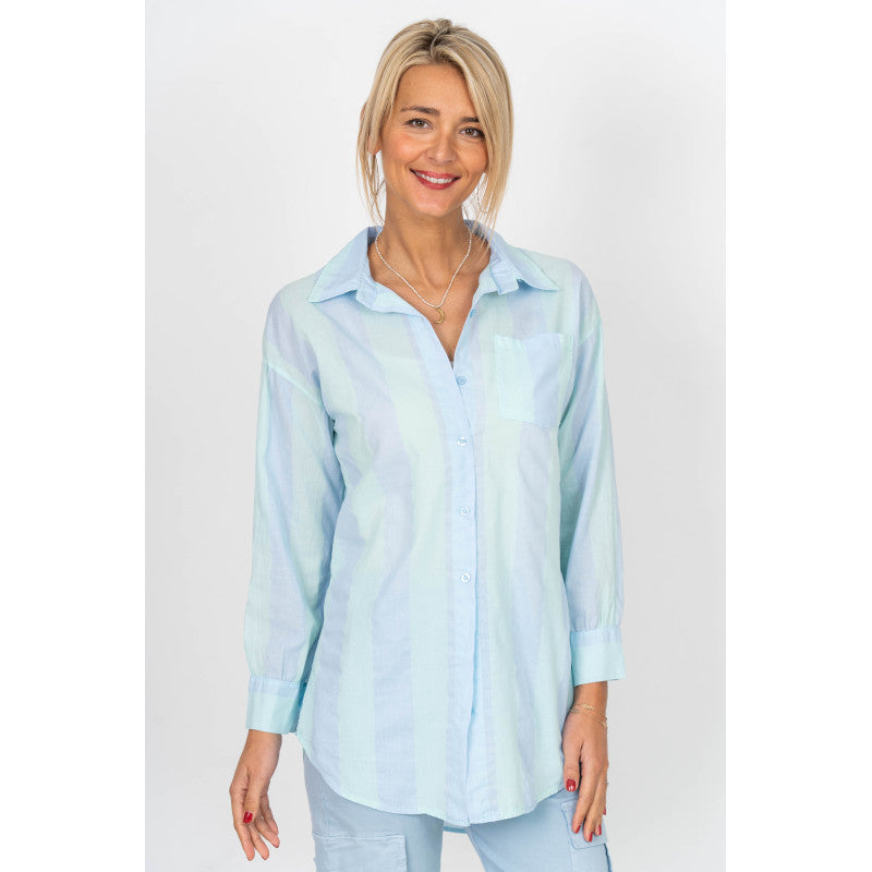 Coastal Breeze Pastel Stripe Button-Down