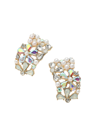 Blossom Glow Pearl and Crystal Floral Bar Earrings close-up