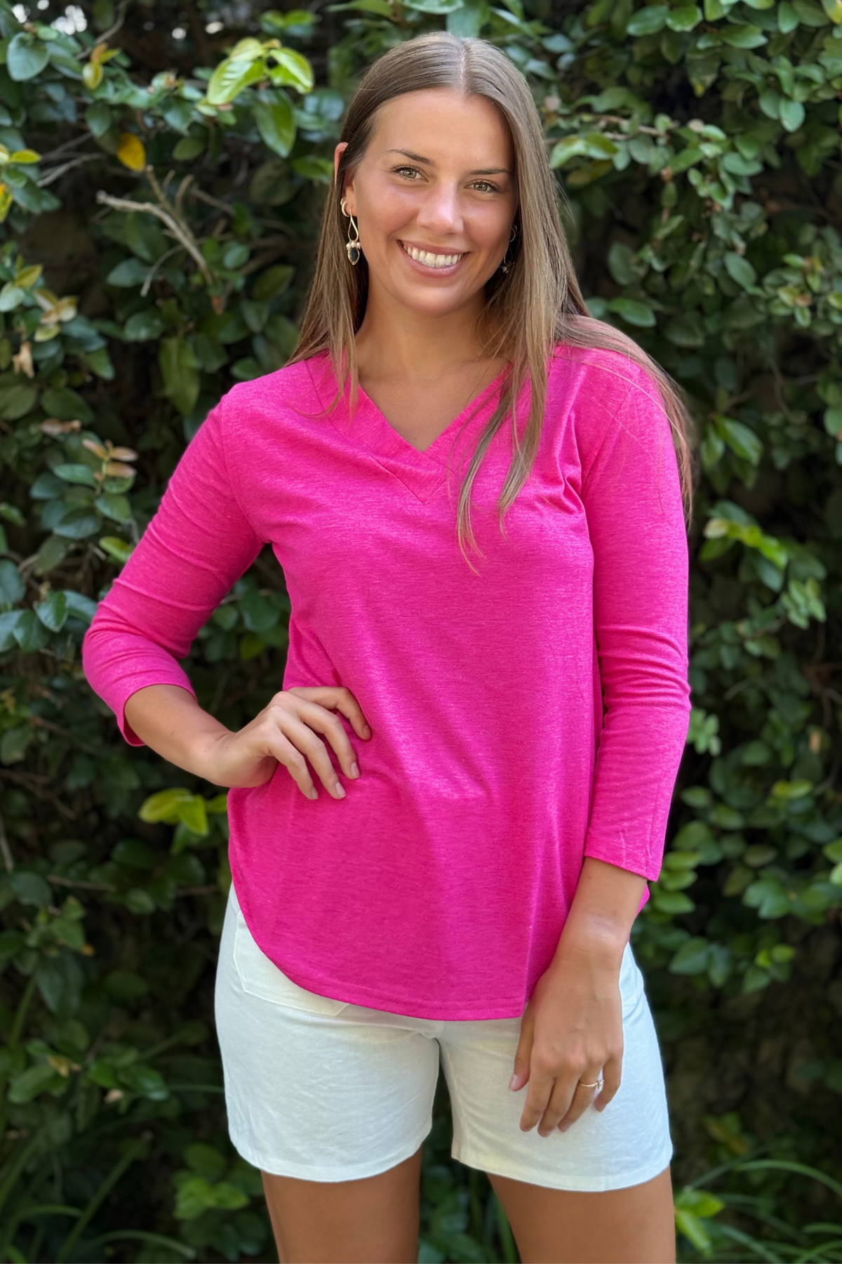The Everyday Essential V-Neck Top in Pink