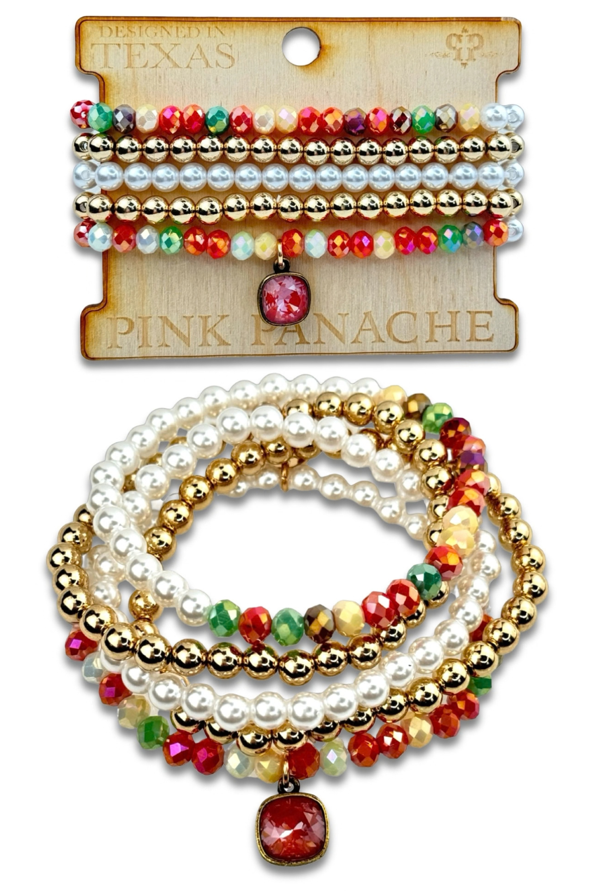 Pink Panache Radiant Pearl & Crystal Five Strand Bracelet Set
