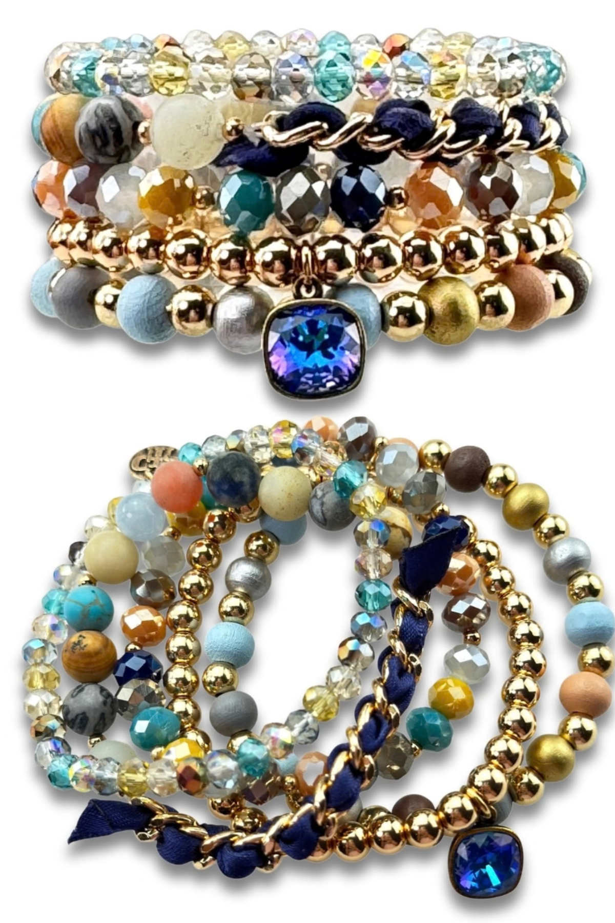 Pink Panache Ocean Glow Mixed Bead Five Strand Bracelet Set