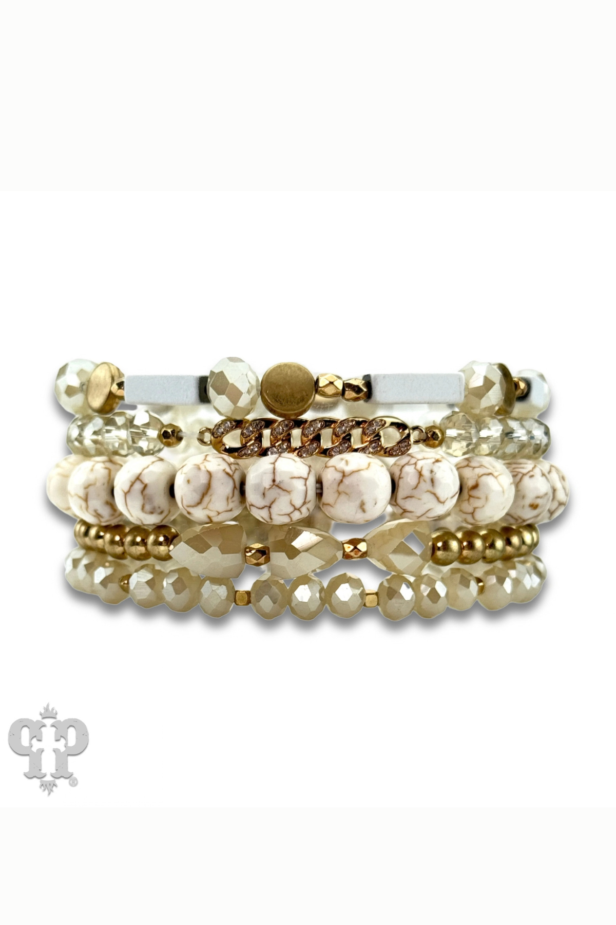 Pink Panache Golden Ivory Stone & Crystal Bracelet Stack