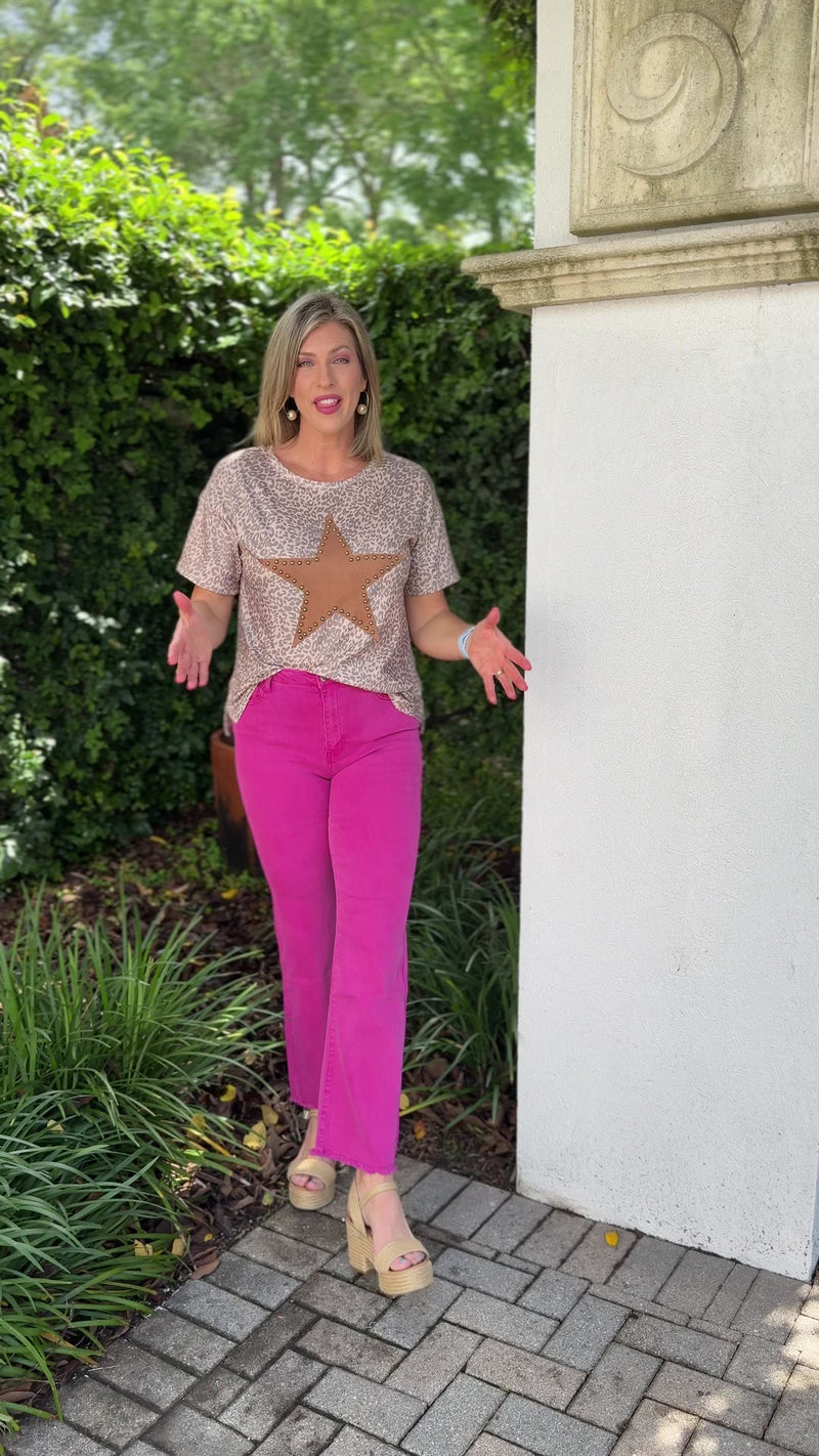 Colored denim jeans with wide leg silhouette