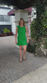 Jade Melody Tam Shoulder Ruffle Flutter Dress-Green