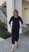 Sympli Navy Revelry Ruched Sleeve Top
